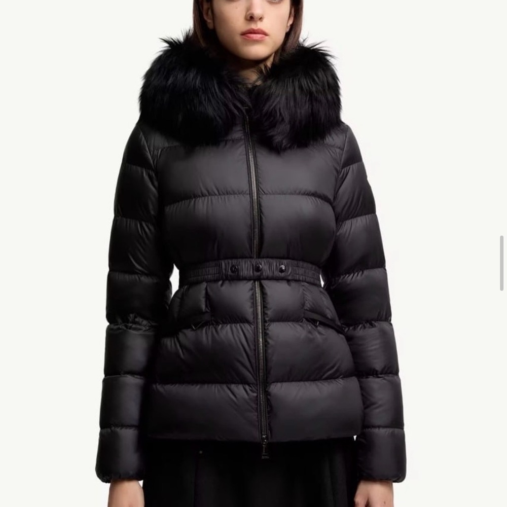 Moncler Boed Black Puffer Jacket with Fur Collar